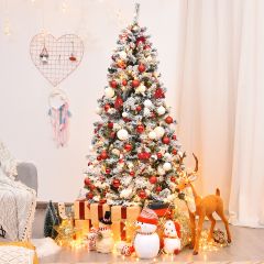 Costway 180 cm Weihnachtsbaum mit Schnee Premium-PVC-Nadeln mit LED-Lichtern Kunstbaum Weihnachten