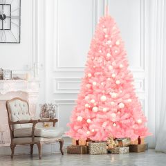 Costway 225 cm Künstlicher Weihnachtsbaum Christbaum PVC-Material Kunstbaum Weihnachten Rosa