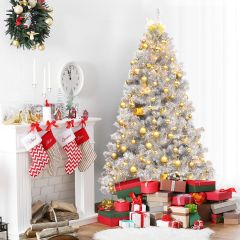 Costway 180 cm hoher künstlicher klappbarer Weihnachtsbaum mit Silberglitter mit Metallständer Silber