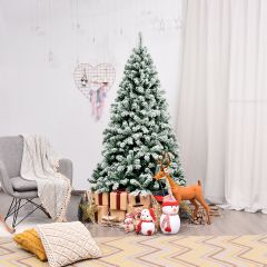 Costway 180 cm hoher künstlicher Weihnachtsbaum mit warmen LED-Leuchten Weihnachtsbaum Grün + Weiß