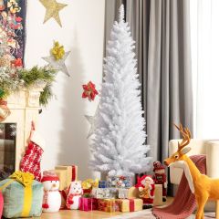 Costway 180 cm schlanker künstlicher Weihnachtsbaum Bleistiftbaum künstlicher Tannenbaum Weiß