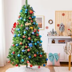 Costway 180 cm üppiger künstlicher Weihnachtsbaum mit klappbarer Metallständer Festtagsbaum Grün