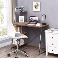 Costway Computertisch mit 4 Regal Schreibtisch aus Holz & Metall mit Ablageflächen 98 x 50 x 118 cm Braun + Schwarz