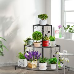 3-stöckiger Eck-Pflanzenständer aus Metall treppenförmiger Blumentopfhalter hübsches Pflanzenregal mit Blattmustern-1