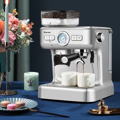 Costway Espresso Maschine Automatische Kaffeemaschine Siebträgermaschine Siebträger 2L Wassertank Silber