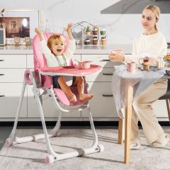 Costway Faltbarer Baby Hochstuhl mit 6 verstellbaren Höhen & abnehmbare Doppeltabletts Rosa