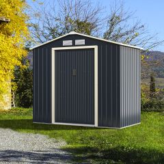 Costway Outdoor-Metallschuppen Gartenhaus aus Stahl Schuppen 213 x 127 x 195 cm Grau