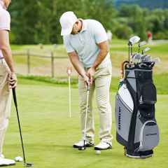 Costway Golftasche mit 14-fach-Unterteilung & Wasserdichter Wertsachentasche Schwarz + Grau