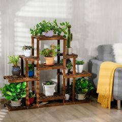 6-stufiges Pflanzenregal freistehender rustikaler Pflanzenständer aus Holz braun 120 x 25 x 96 cm