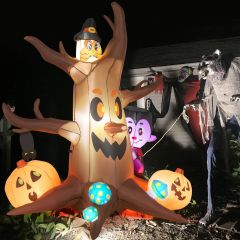 Costway 180 cm hoher Aufblasbarer toter Halloween-Baum mit Kürbis Geisterbaum mit LED-Lichtern