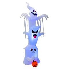 Costway 310 cm Aufblasbare Gestapelte Halloween-Geister Halloween-Dekoration mit bunten RGB-Lichtern Weiß