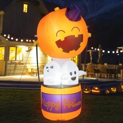 Costway 180 cm hoher Aufblasbarer Halloween-Kürbis-Heißluftballon mit Geistern mit LED-Lichtern