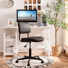 Costway Drehbarer Home Office Stuhl aus PU-Leder ohne Armlehnen auf Rädern Schwarz