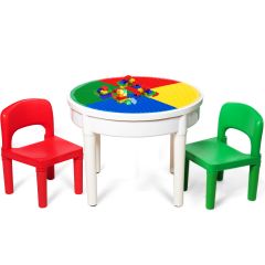 Costway 3tlg. Kinder Tischset Kindersitzgruppe Spieltischset mit Staufach Mehrfarbig