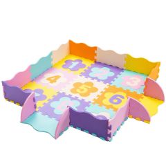 Costway Bodenspielmatte mit abnehmbaren Blumenform- und Zahlenmustern Puzzlematte 50 Stück Bunt