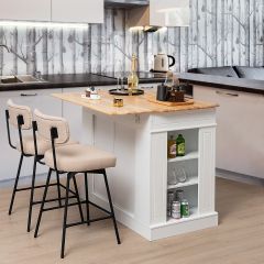 Küchenschrank mit Ausziehbarer Arbeitsplatte aus Gummiholz Kücheninsel mit Stauraum Weiß