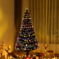 Costway 180 cm Künstlicher Weihnachtsbaum Beleuchteter Lichtleitfaser Baum mit LED Lichter Grün