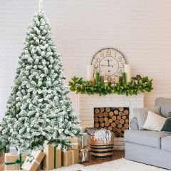 Costway 225 cm Künstlicher Weihnachtsbaum Schneebedeckter Klappkieferbaum mit Metallständer