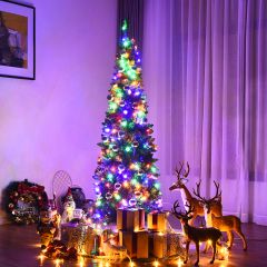 Costway künstlicher Weihnachtsbaum mit 708 Zweigen und 250 bunten LED-Lichtern 200 cm