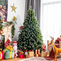Costway 180 cm künstlicher Weihnachtsbaum mit Schnee Christbaum Tannenbaum mit Metallständer Grün