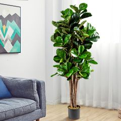 Costway 1,5 m Künstlicher Feigenbaum Kunstpflanze Dekopflanze Zimmerpflanze mit Blumentopf