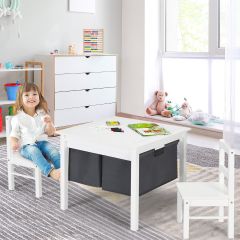 2-in-1-Kinder-Aktivtisch mit Stauraum und 2 Stühlen multifunktionales Basteltisch-Set für Kinder Weiß-1