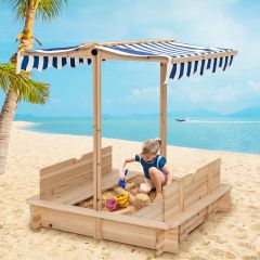 Costway Kinder-Sandkasten Überdachter Sandkasten aus Holz mit 2 Umwandelbaren Sitzbänken