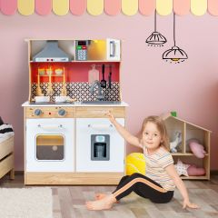 Costway Kinder Spielküche aus Holz mit Töpfen & Ton & Licht & Aufbewahrungsregal