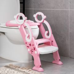 Costway Kinder Toilettensitz mit Leiter und Griffe für Kleinkinder von 1 bis 5 Jahre Rosa