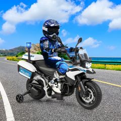 Costway Polizeimotorrad für Kinder Akkubetriebenes Motorrad mit 2 Stützrädern 110 x 82,5 x 63 cm Weiß