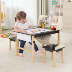 Kindertisch & 2 Hocker Set aus Kunsttisch & Stühlen für Kinder Kaffee + Natur