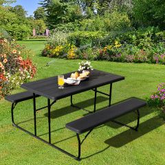 Campingtisch-Set Klappbarer Picknicktisch mit Bänken Schwarz
