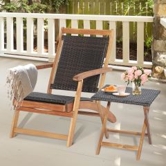 2-teiliges Gartenmöbel-Set aus Stuhl mit Ausziehbarer Fußstütze & Beistelltisch aus Akazienholz Braun