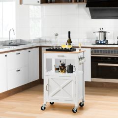 Küchenwagen Rollende Kücheninsel mit Gummiholzplatte 56 x 45 x 91 cm Weiß