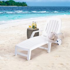 Liegestuhl für Draußen 5-Fach Verstellbare Sonnenliege Weiß