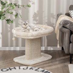 Costway Moderner Kratzbaum Katzenmöbel mit großer Plüschsitzfläche & Sisal-Kratzplatte Beige