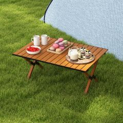Faltbarer Campingtisch aus Aluminium Picknicktisch mit Holzoptik Natur 89x59x45cm