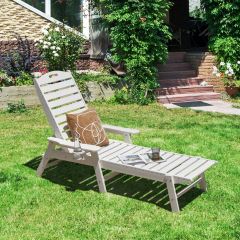 Outdoor Chaise Lounge Chair Terrasse HDPE Liegestuhl Rückenlehne Verstellbarer Weiß
