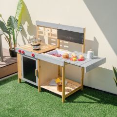 Outdoor-Kinder-Matschküchenset Holz-Spielküche 89 x 45 x 90 cm Natur + Grau