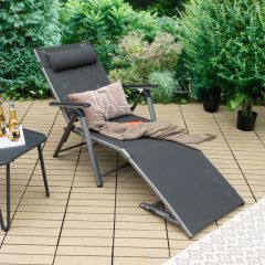 Costway Terrassenliegestuhl Outdoor-Terrassenstuhl Klappliege mit 8 verstellbaren Rücken Schwarz