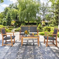 4-teiliges Patio-Rattan-Gesprächsset mit Akazienholzrahmen Sectional Furniture Set für Garten