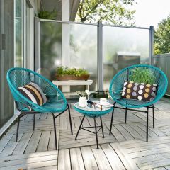 Costway 3-teiliges PE-Rattan Möbelset Outdoor Bistro-Set mit Glastisch & 2 Terrassenstühle 72,5 x 65,5 x 82,5 cm Grün