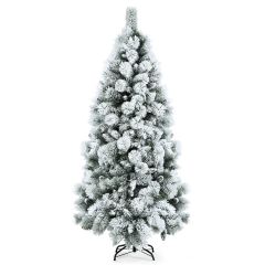 Costway 180 cm Schneebedeckter Weihnachtsbaum Künstlicher Christbaum mit Metallständer für Festtag Weiß