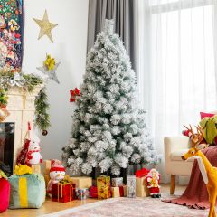 Costway 180 cm Hoher Verschneiter Schlanker Weihnachtsbaum Künstlicher Weihnachtsbaum