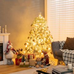 Costway Schneebeflockter Weihnachtsbaum mit 295 Spitzen und 150 Warmweißen LED-Leuchten 137 cm