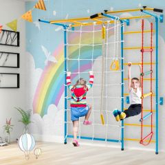 Costway Gymnastikgerät 7 in 1 Kinder Kletterwand mit Netz 197,5 x 83,5 x 223 cm