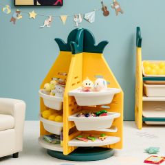 Costway 3-stufiges Ananas-Spielzeugregal Drehbare Spielzeugaufbewahrung 74 x 74 x 106 cm Gelb