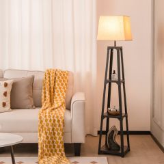 Stehlampe Wohnzimmerlampe mit Regalen aus Leinen 33 x 33 x 160 cm 