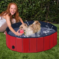 Costway Haustier Pool Tragbarer Haustier Swimmingpool Faltbare Badewanne Pool für Hunde Katzen Kinder Rot