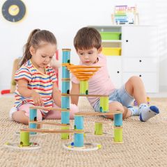 Murmelbahn aus Bambus Murmelspielzeug 111-teiliges Spielzeugset mit Murmeln für Kinder-1